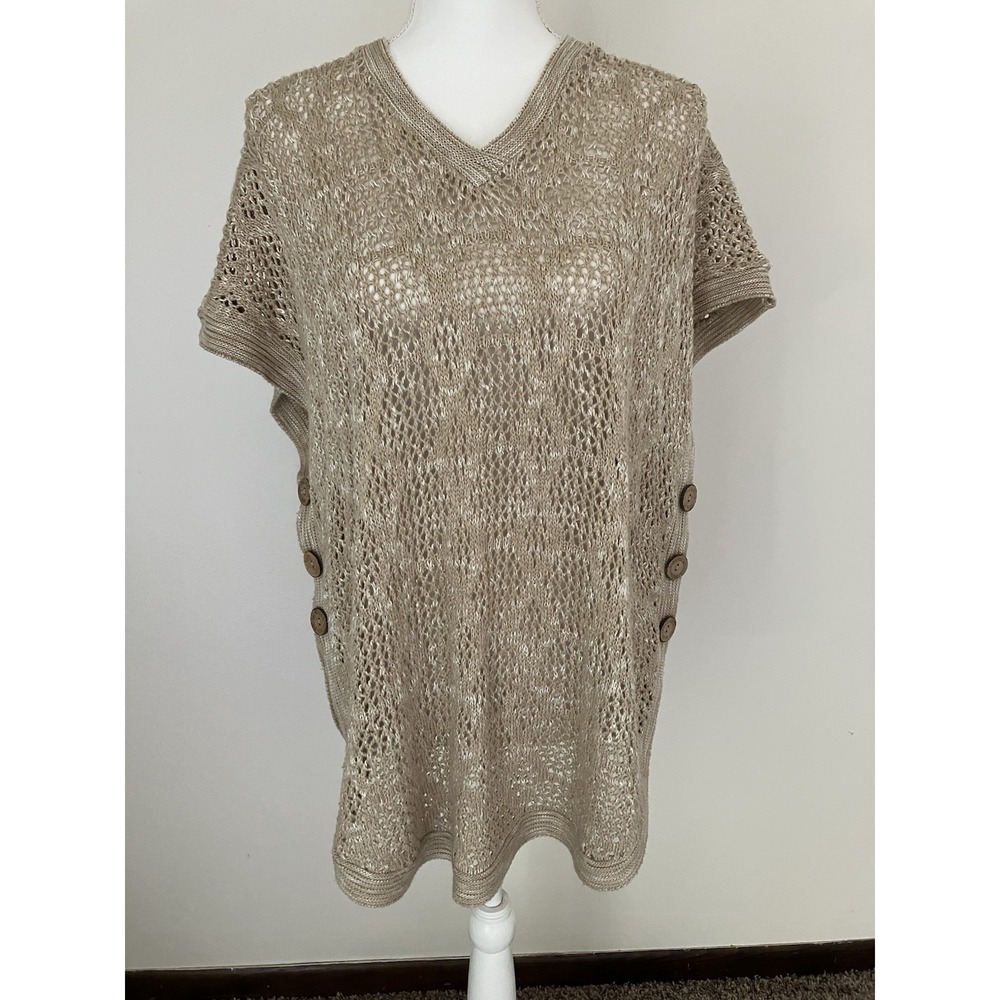 Christopher & Banks Open Knit Poncho Sweater Size L/XL Boho Lagenlook